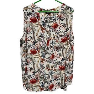 Premise Women's Blouse Top Sleeveless‎ Pocket Pleated Back Floral Multicolor 2X